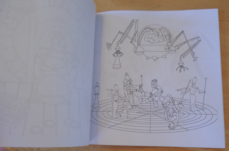 Robot with a brain playing chess with creatures